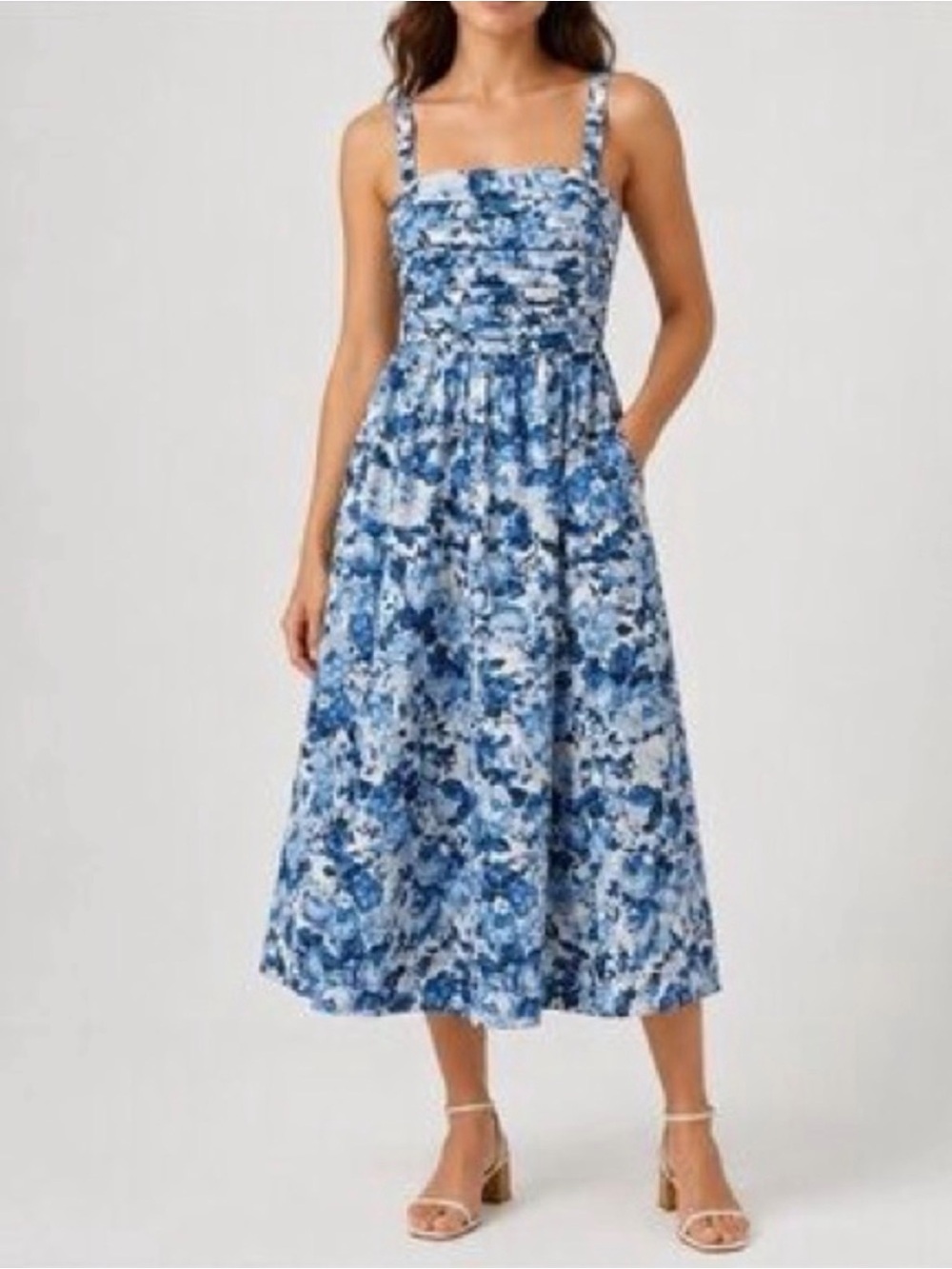 Abercrombie & Fitch Emerson Poplin Wide Strap Midi Dress